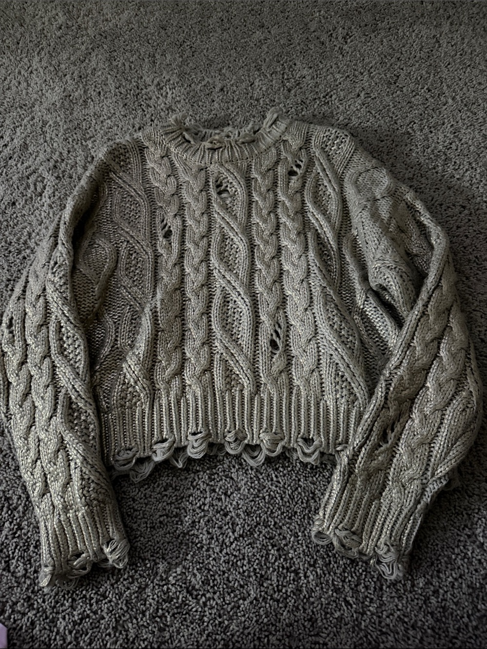 Zara Cropped Cable-Knit Sweater in Light Taupe